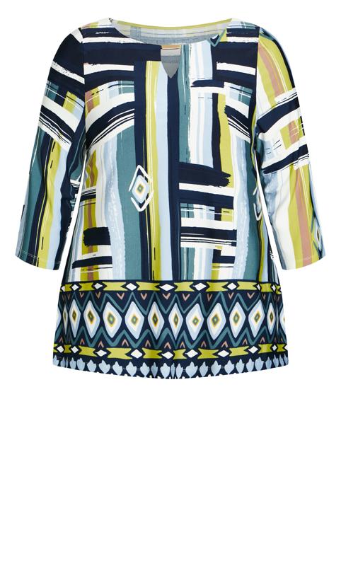 EVANS Plus Size Green Abstract Print Keyhole Top 5