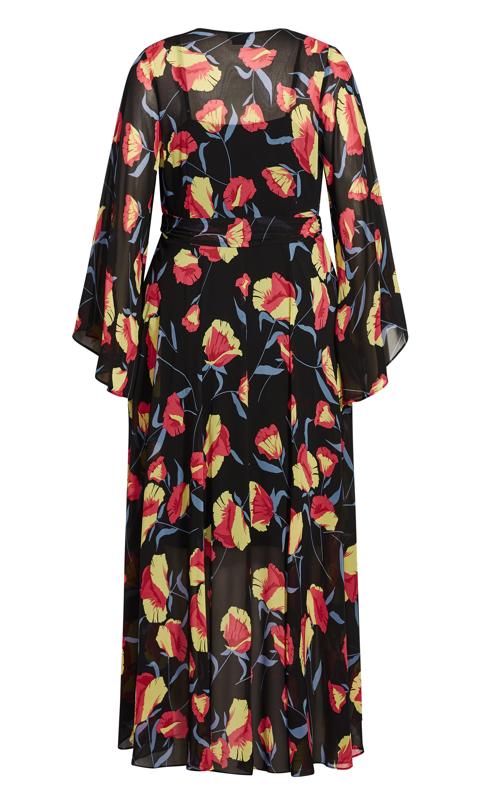 Black Floral Print Flare Sleeves Vixen Wrap Maxi Dress 4