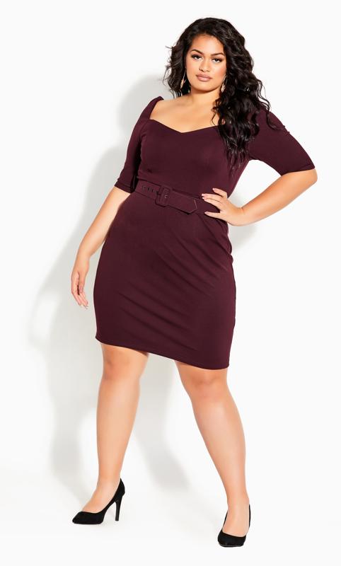 Plus Size  Evans Burgundy Red Sweetheart Belted Dress