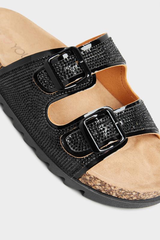 Black Sparkle Footbed Sandal In Wide Fit | Yours Clothing 5