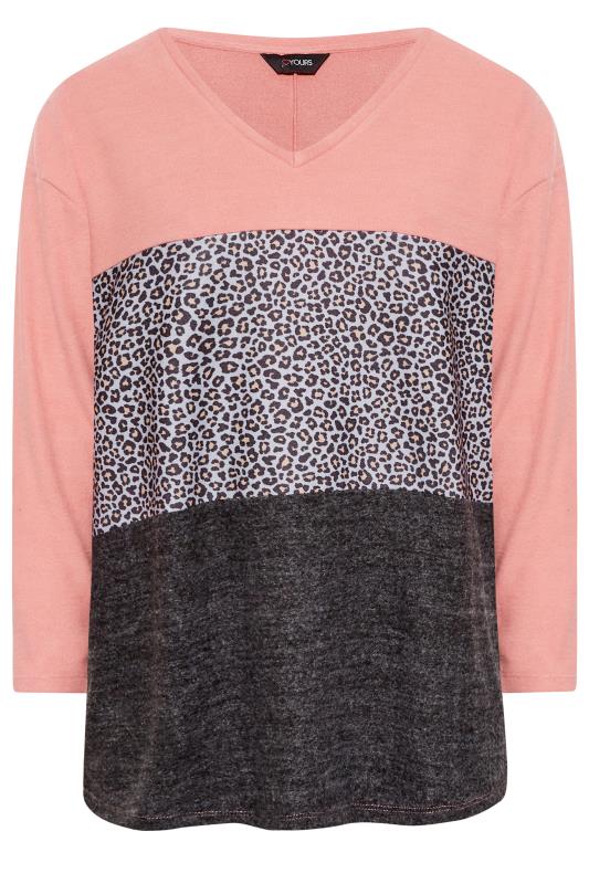 Curve Pink & Grey Leopard Print Colour Block Knit Soft Touch Top | Yours Clothing 6
