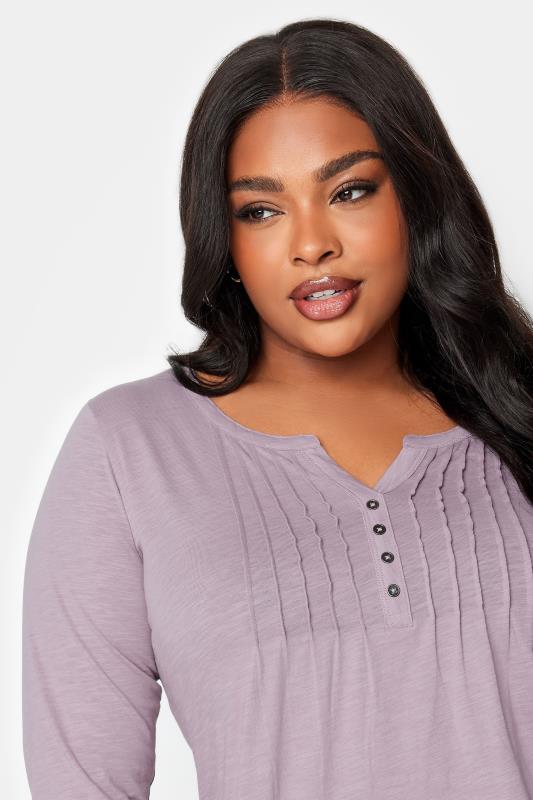 YOURS Plus Size Purple Pintuck Henley T-Shirt | Yours Clothing 4