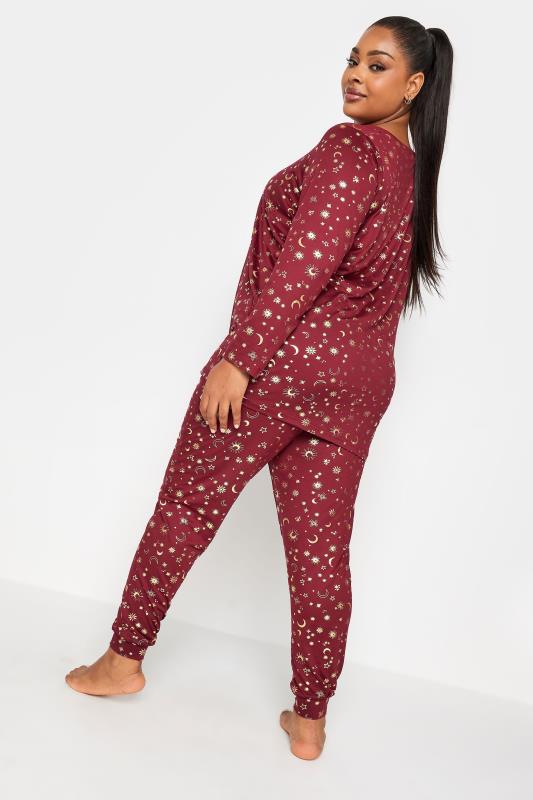 YOURS Plus Size Red Celestial Foil Print Soft Touch Pyjama Set | Yours Clothing 4