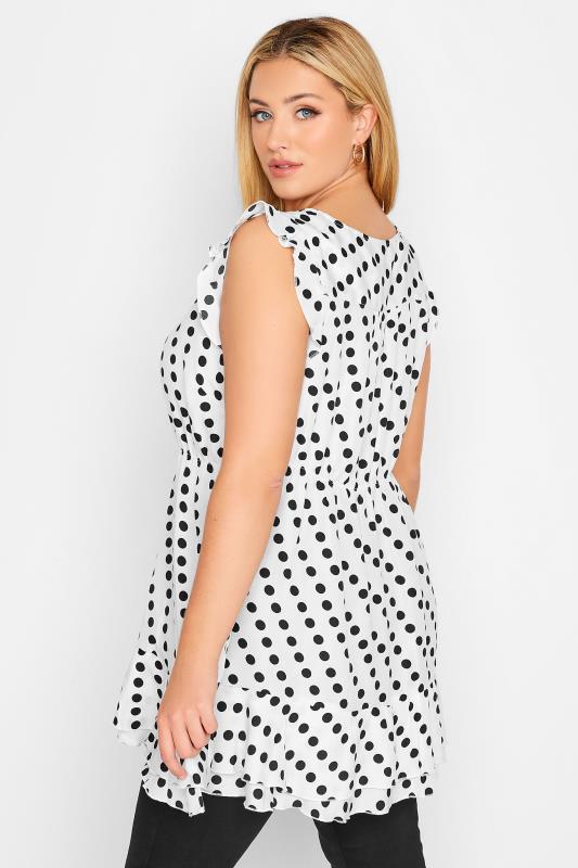 Plus Size White Polka Dot Print Frill Sleeve Smock Top | Yours Clothing 3