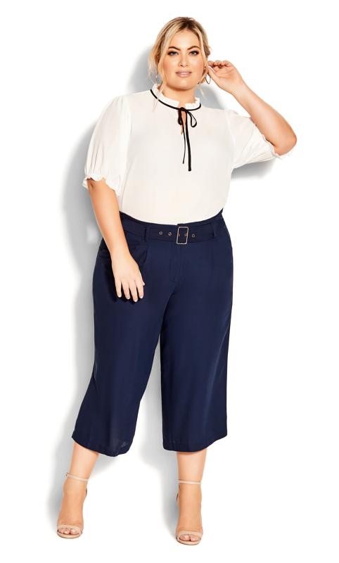 Evans Navy Blue Belted Wide Leg Trousers 4