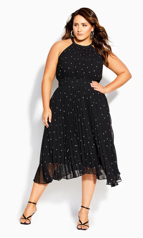  Grande Taille City Chic Black Pleated Spot Dress