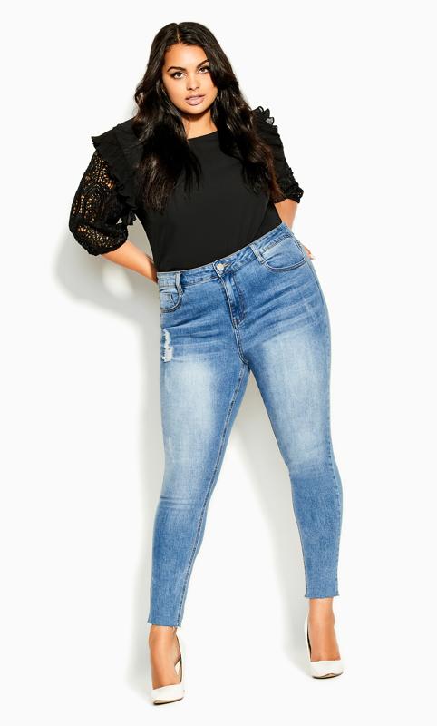 Evans Black Lace & Frill Sleeve Top Top 4