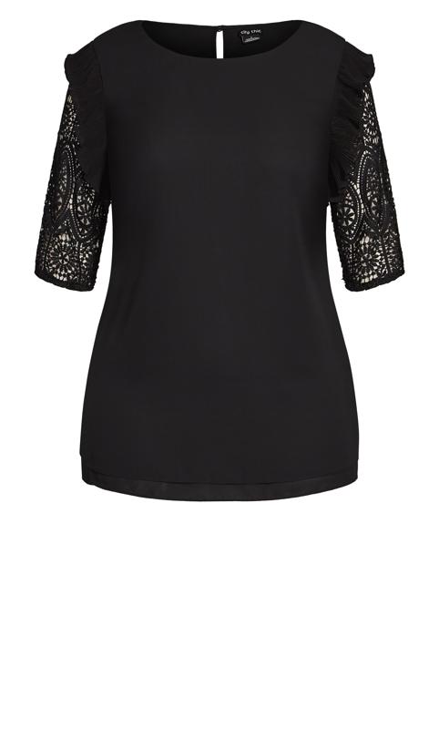 Evans Black Lace & Frill Sleeve Top Top 7