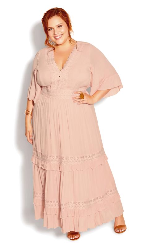 Plus Size  City Chic Blush Pink Tiered Maxi Dress