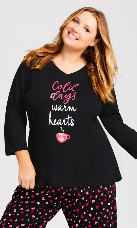 Plus Size  Avenue Black 'Cold Days Warm Hearts' Slogan Pyjama Top