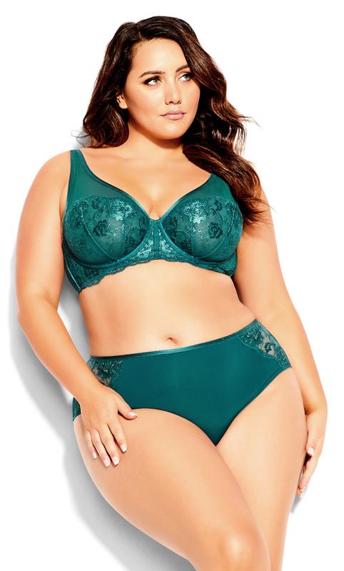  Grande Taille City Chic Green Floral Lace Underwired Bra
