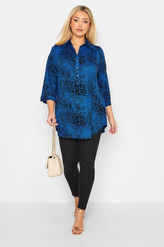 Plus Size Blue Animal Print Blouse | Yours Clothing 2