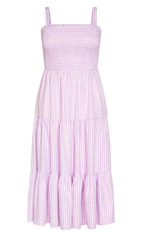 Evans Light Purple Gingham Shirred Maxi Dress 5