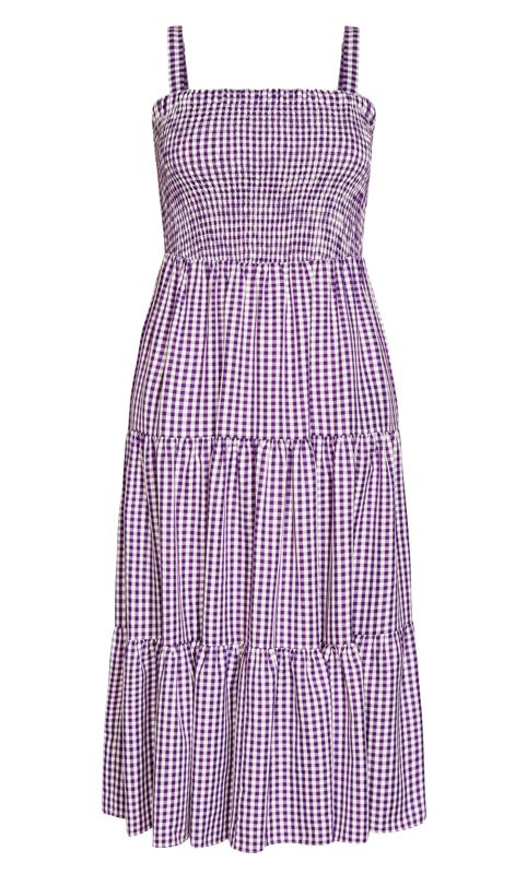 Evans Light Purple Gingham Shirred Maxi Dress 7