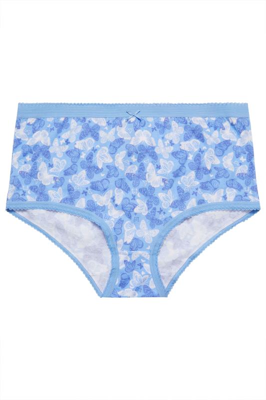 YOURS 5 PACK Plus Size Blue & White Butterfly Design High Waisted Full Briefs | Yours Clothing 4