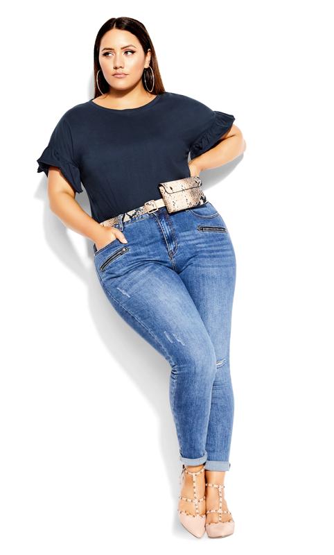  Grande Taille Evans Navy Top with Ruffle Sleeves