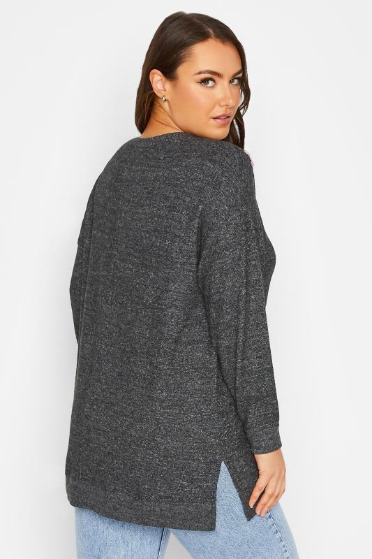 Curve Dark Grey Embellished Long Sleeve Knitted Top | Yours Clothing 3