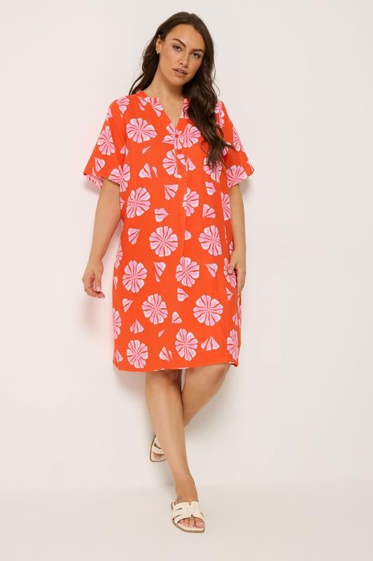 YOURS Plus Size Orange Floral Pleat Front Dress | Yours Clothing 1