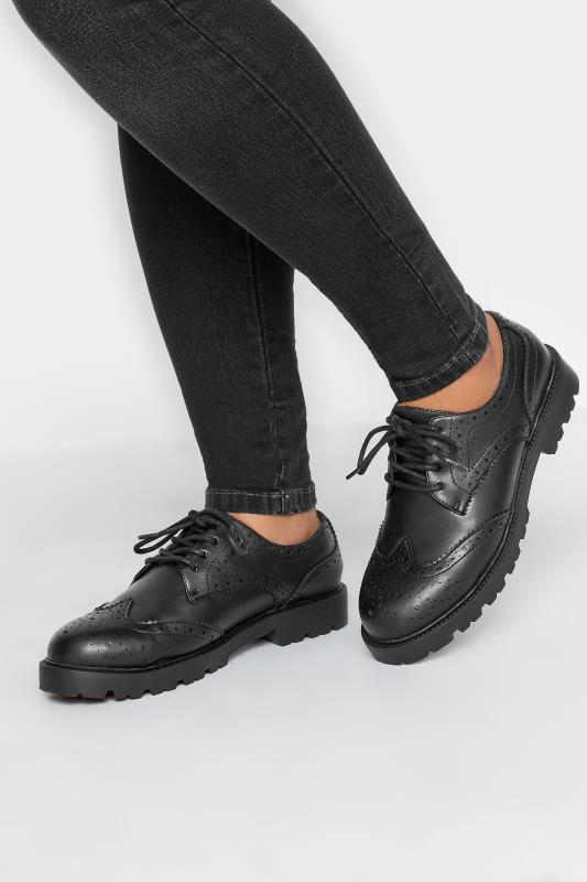  Grande Taille Black Brogue Derby Shoes In Wide E Fit & Extra Wide EEE Fit