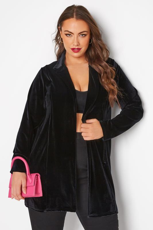 LIMITED COLLECTION Plus Size Black Velvet Long Sleeve Blazer | Yours Clothing  1