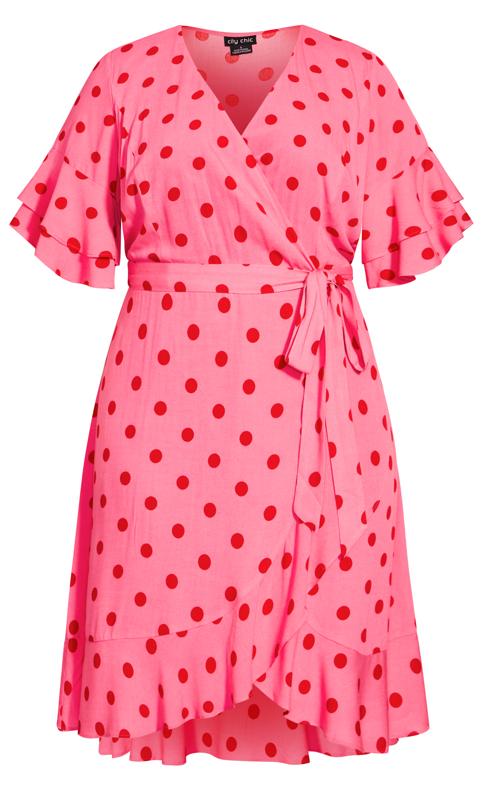 Evans Pink & Red Polka Dot Wrap Dress 3