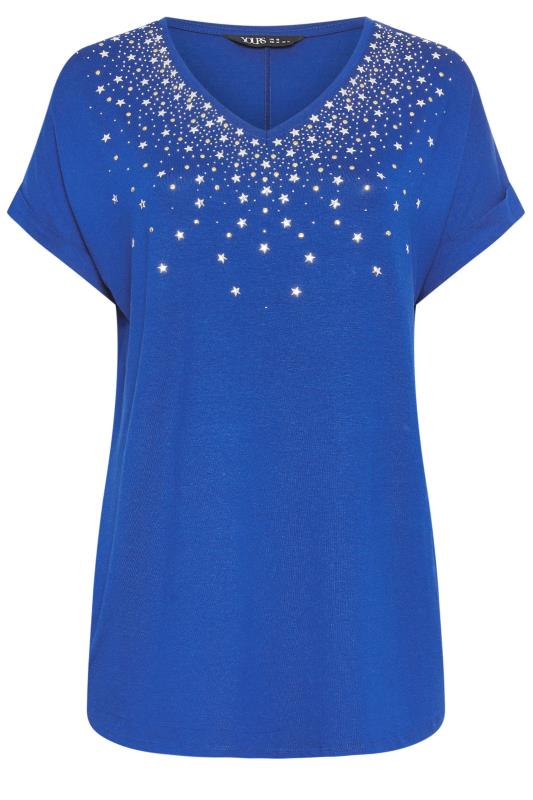 YOURS Plus Size Navy Blue Sequin Star Embellished T-Shirt | Yours Clothing 5