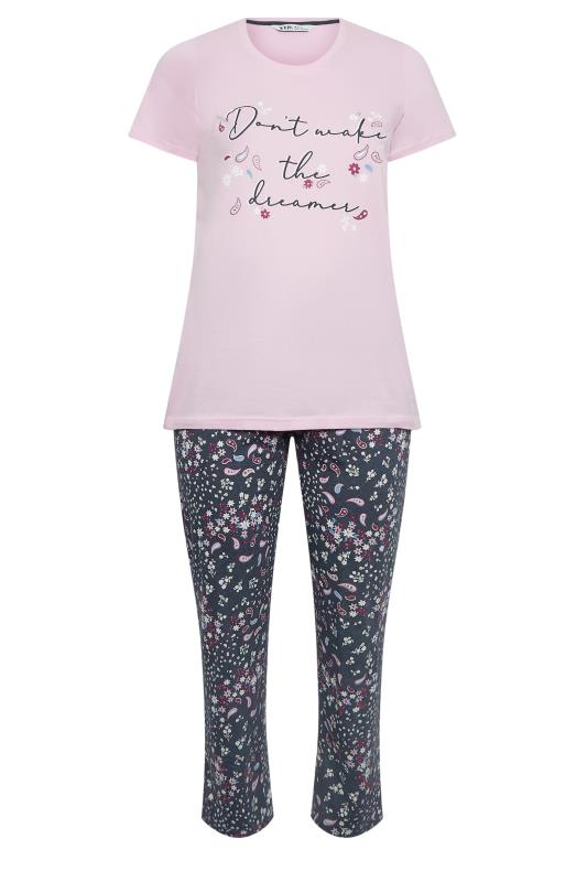 YOURS Curve Pink 'Don't Wake the Dreamer' Slogan Pyjama Set | Yours Clothing 6