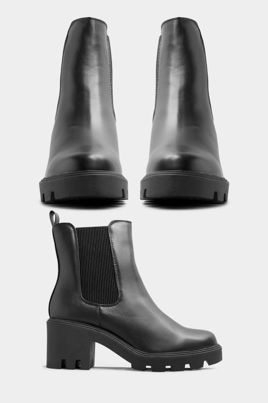 LIMITED COLLECTION Black Leather Look Heeled Chealsea Boots In Wide E Fit 2