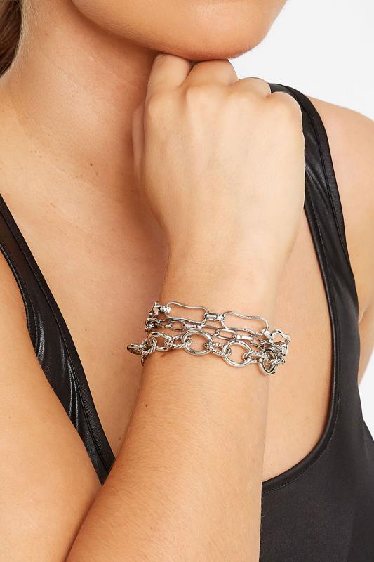 Plus Size  3 PACK Silver Assorted Chain Bracelets