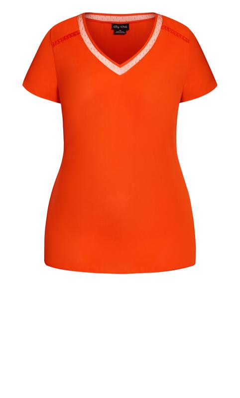 Evans Orange Lace Insert V-Neck T-Shirt 4