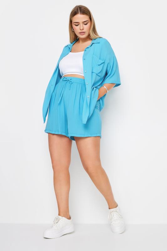 LIMITED COLLECTION Plus Size Blue Crinkle Shorts | Yours Clothing 3