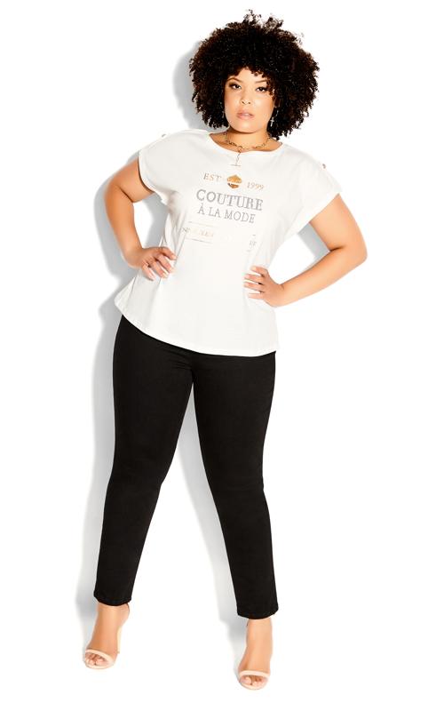Evans White 'Couture' Slogan Print T-Shirt 2
