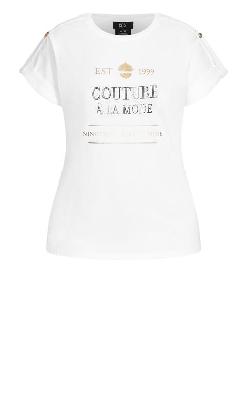 Evans White 'Couture' Slogan Print T-Shirt 4