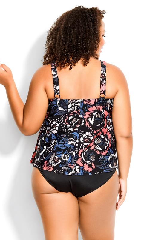 V Tiered Navy Floral Print Tankini Top 5
