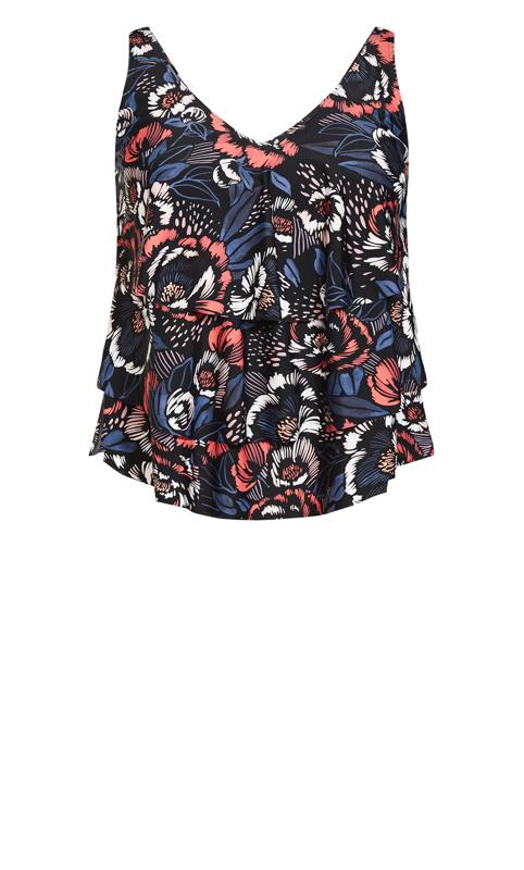 V Tiered Navy Floral Print Tankini Top 7