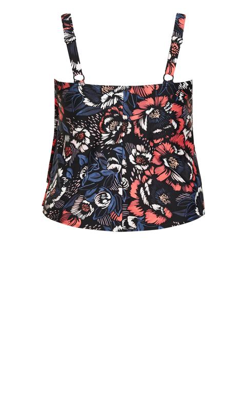 V Tiered Navy Floral Print Tankini Top 8