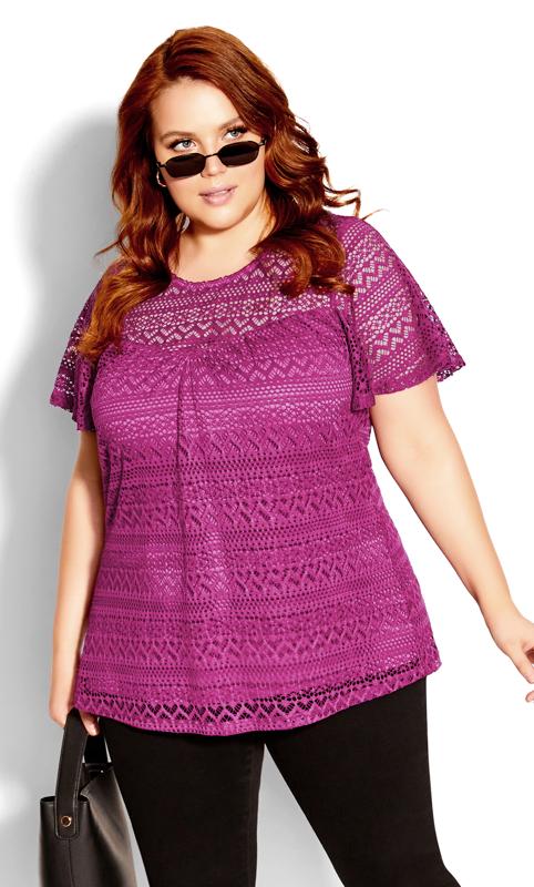 Plus Size  City Chic Pink Broderie Anglaise T-Shirt