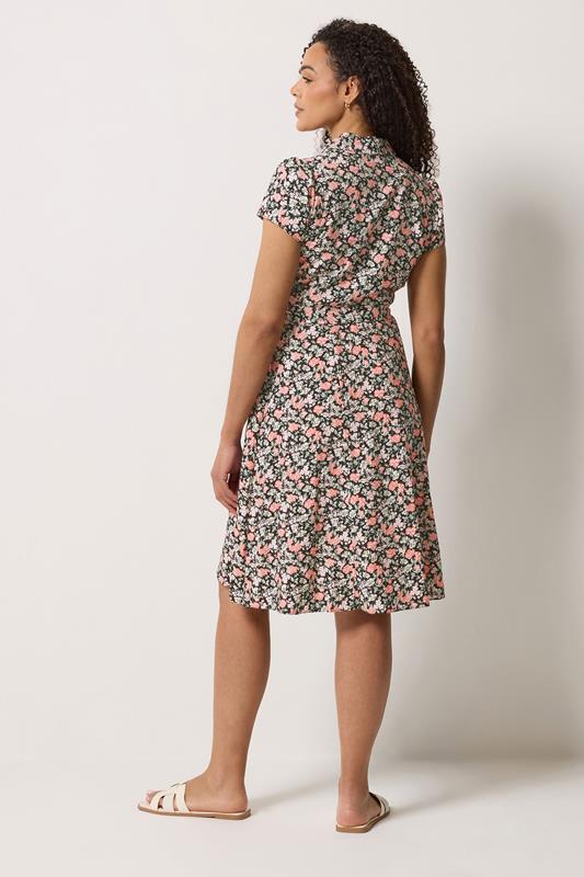 M&Co Black & Pink Floral Tie Waist Shirt Dress | M&Co 4