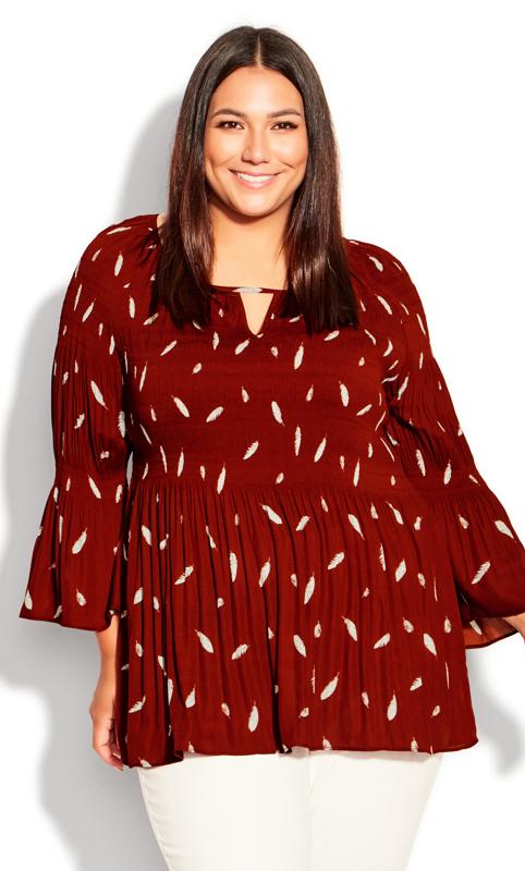 Evans Red Feather Print Cut Out Detail Top 2