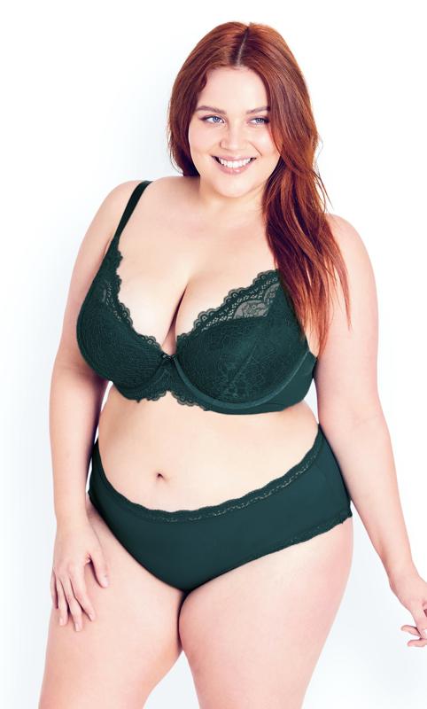 Plus Size  Evans Forest Green Lace Plunge Bra