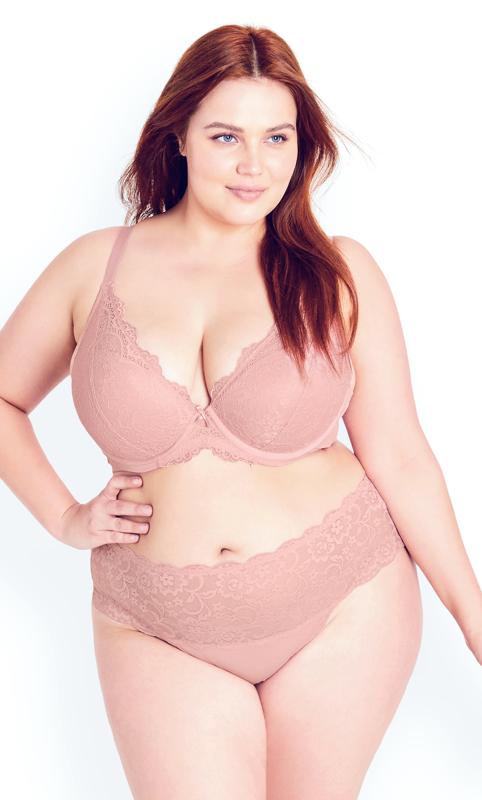 Plus Size  Hips & Curves Pink Lace Plunge Bra