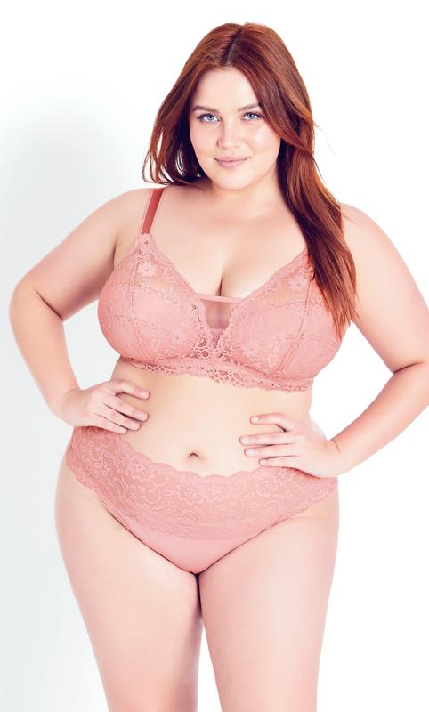Plus Size  Hips & Curves Pink Wire Free Lace Bra