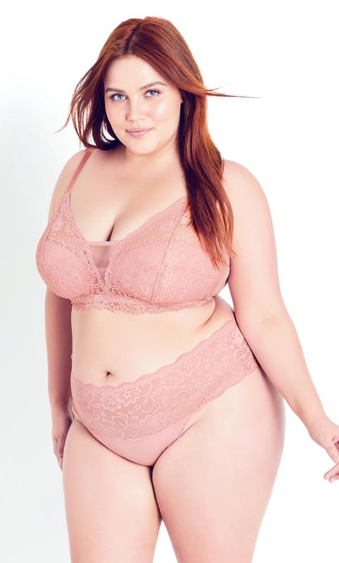 Plus Size  Hips & Curves Pink Lace Trim Cotton Thong