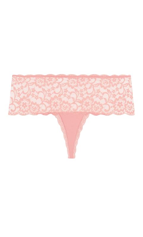Hips & Curves Pink Lace Trim Cotton Thong 4