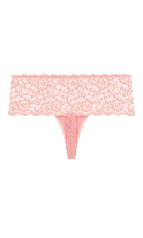 Hips & Curves Pink Lace Trim Cotton Thong 5