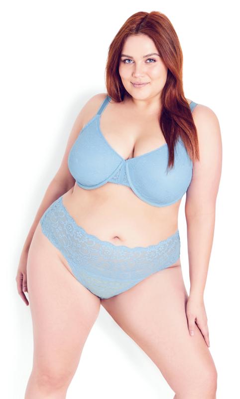 Plus Size  Hips & Curves Blue Lace Trim Cotton Thong