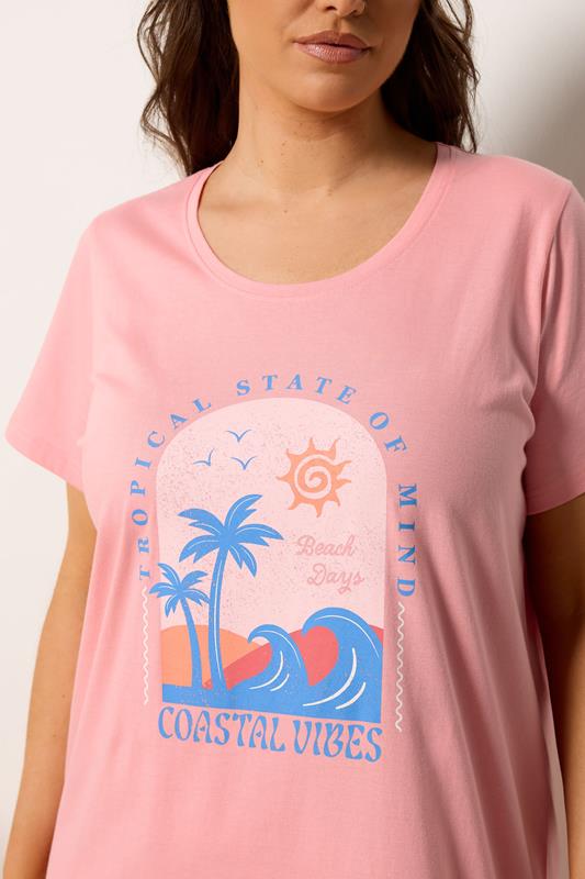 YOURS Plus Size Pink 'Coastal Vibes' Dipped Back Nightdress | Yours Clothing 4