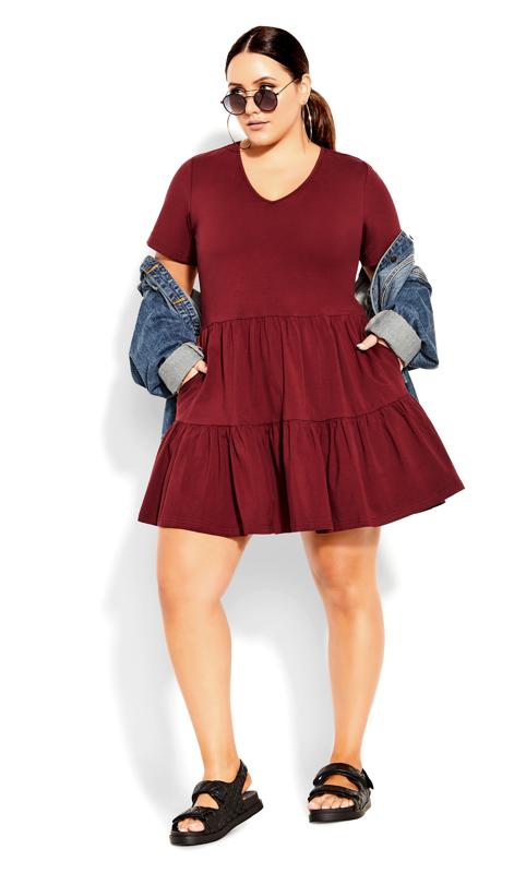 Plus Size  Evans Burgundy Red Smock Mini Dress