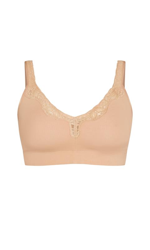 Evans Neutral Brown Comfort Cotton Non-Wired Lace Bra 3