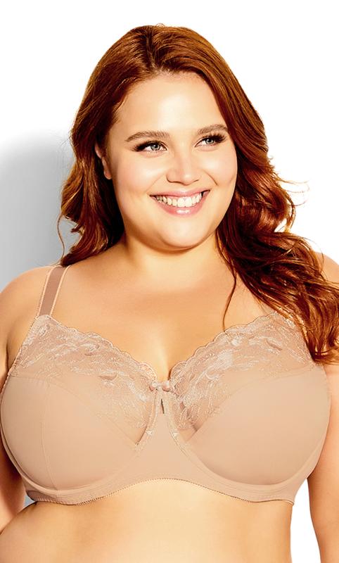 Plus Size  Evans Nude Embroidered Full Support Underwired Bra